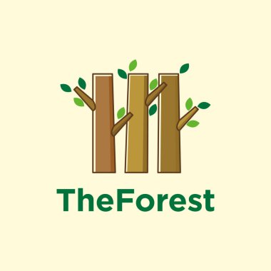 Ağaç gövdeli ağaç logosu tasarımı ve konsept tasarım vektör şablonu bırakıyor. Eko şirketi logosu. Orman Bahçesi logosu. Doğa koruma logosu. 