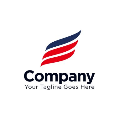 Üç şeritli soyut kanat logosu tasarım vektör şablonu çizimi. şirket, şirket, iş, dağıtım, havacılık, uçuş, kargo logosu simgesi. 