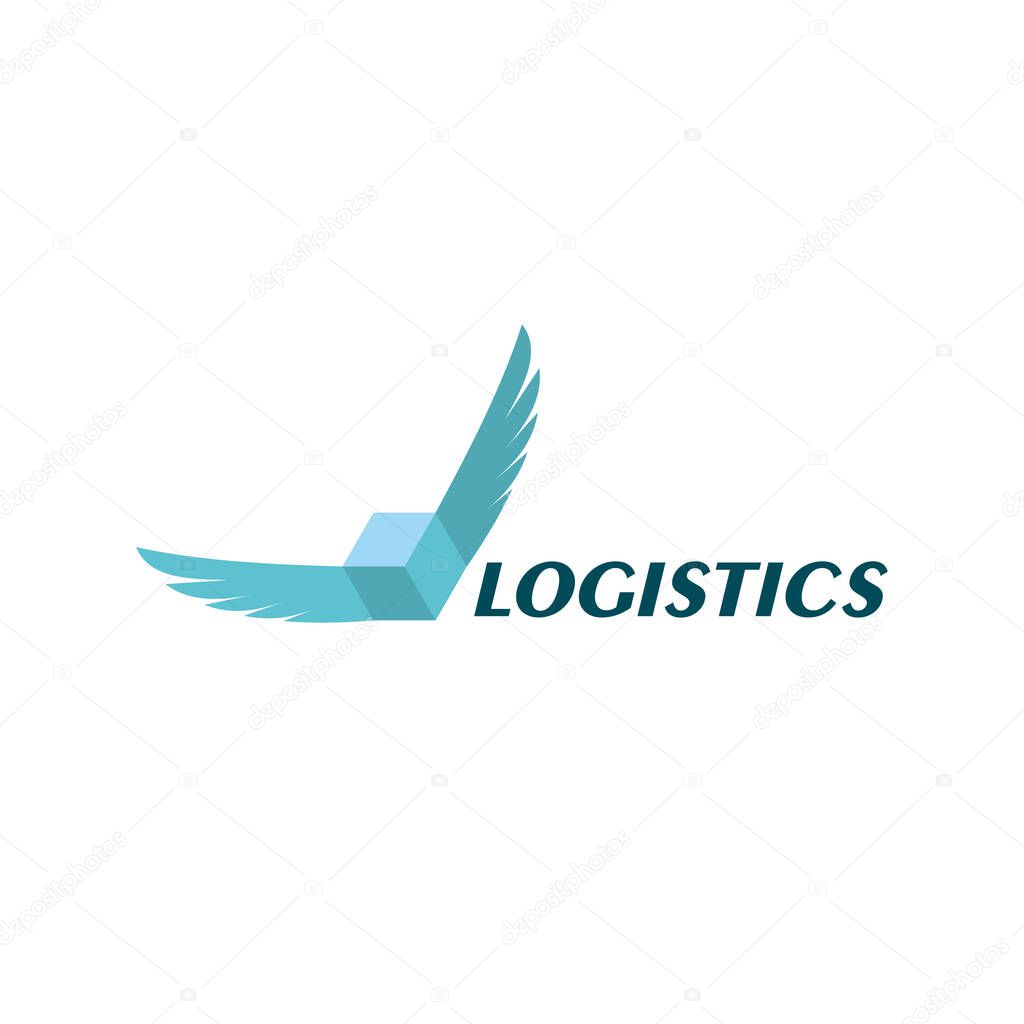 Logistic company logo. consisting of a box package with the wings icon. delivery service logo. shipping service logo.