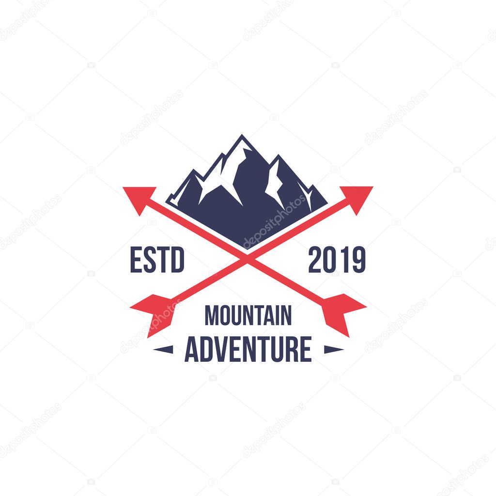 mountain adventure badge, label, emblem or logo design vector template. outdoor activities icon. hiking/climbing icon