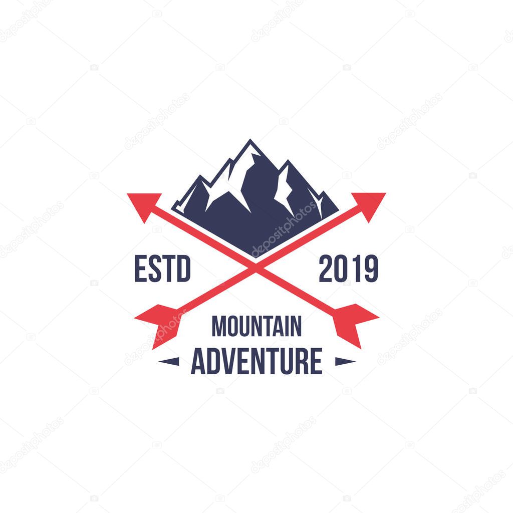 Mountain adventure badge, label, emblem or logo design vector template. outdoor activities icon. hiking/climbing icon