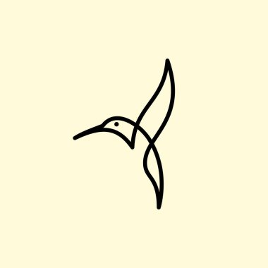 Uçan kuş logosu dizayn şablonu doğrusal konsept tarzında. Tek kenarlı sinekkuşu / kolibri 'nin vektör illüstrasyonuName