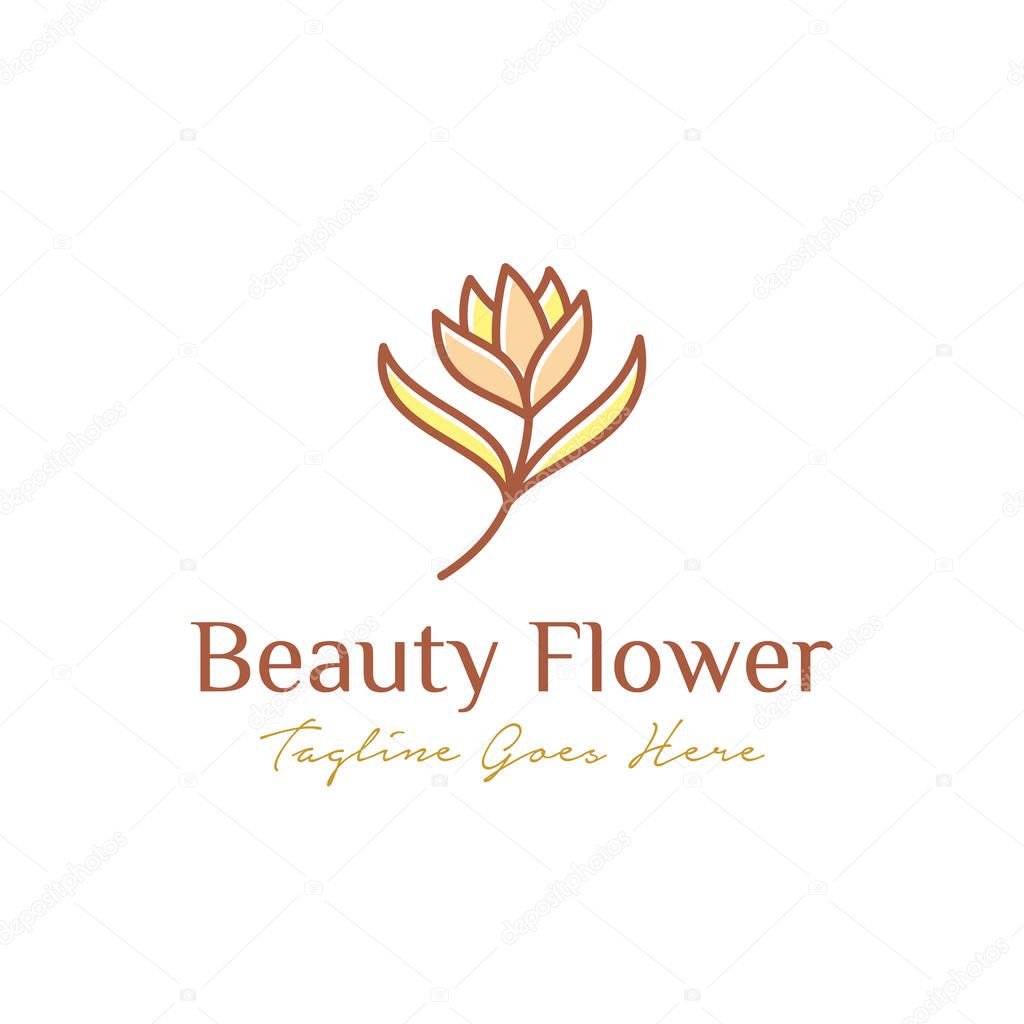 Luxurious beauty flower logo design. flower and leaves logotype. universal premium brand template. beauty industry, cosmetics, jewelry, boutique, salon, hotel symbol icon