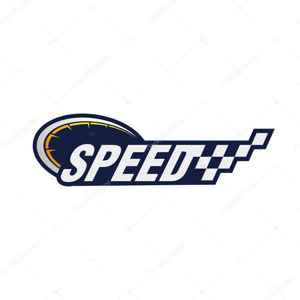 Speed automotive car logo design with speedometer icon vector design template