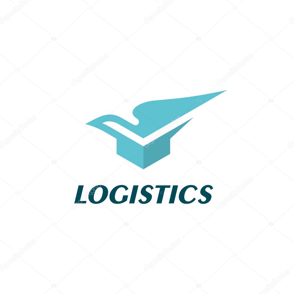 Logistic company logo. consisting of a box package with the wings icon. delivery service logo. shipping service logo.