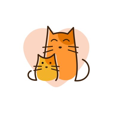 Kedi anne ve yavru kedi evcil hayvan aşk logosu. Çizgi çizimi sanat tasarımı illüstrasyonu. Hayvan dükkanı, hayvan kliniği, hayvan bakım logosu..