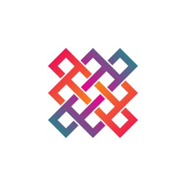 Renkli geometrik süs logosu tasarım vektörü. Birbirine dolanmış çizgi konsepti gösteriliyor. Şirket, iş, şirket, web sitesi imza vektörü