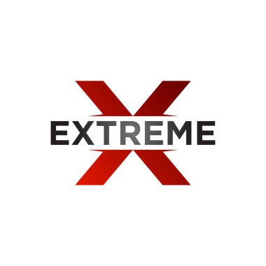 Aşırı vektör logosu tasarımı. X harfi üzerinde ekstrem logoti içerir.. 