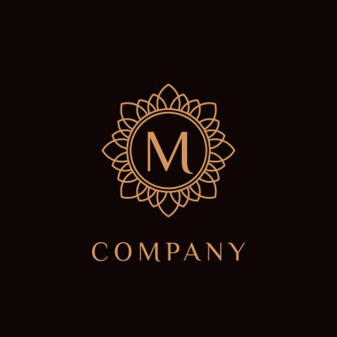 Lüks monogram M harfi logotype. Birinci sınıf marka ikonu. Zarif alfabe / ilk çerçeve tasarım vektörü. Güzellik endüstrisi, kozmetik, kuaför, butik, spa, şirket, şirket vs. için kullanılabilir. 