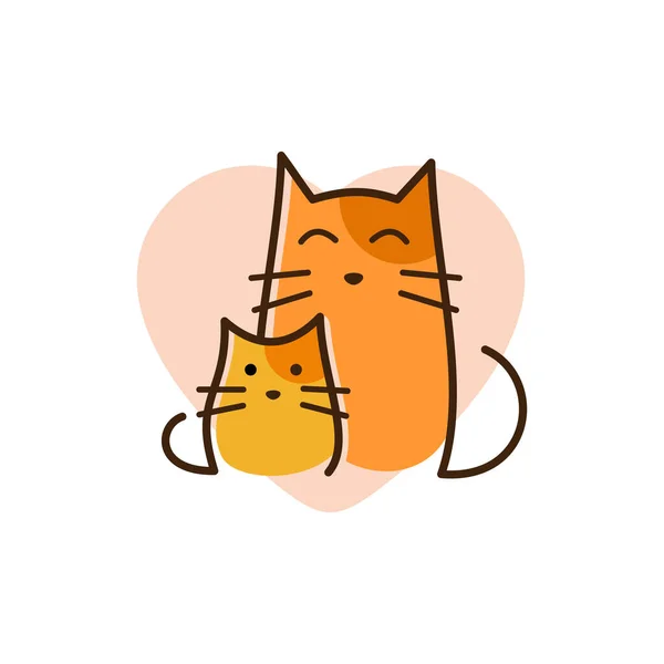 Gato Madre Bebé Gatito Mascota Amor Logo Con Línea Arte — Vector de stock
