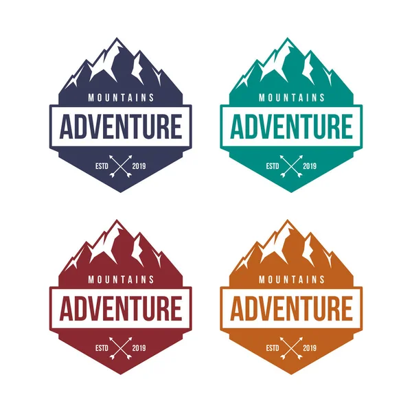 Badge Aventure Montagne Étiquette Emblème Logo Modèle Vectoriel Conception Icône — Image vectorielle