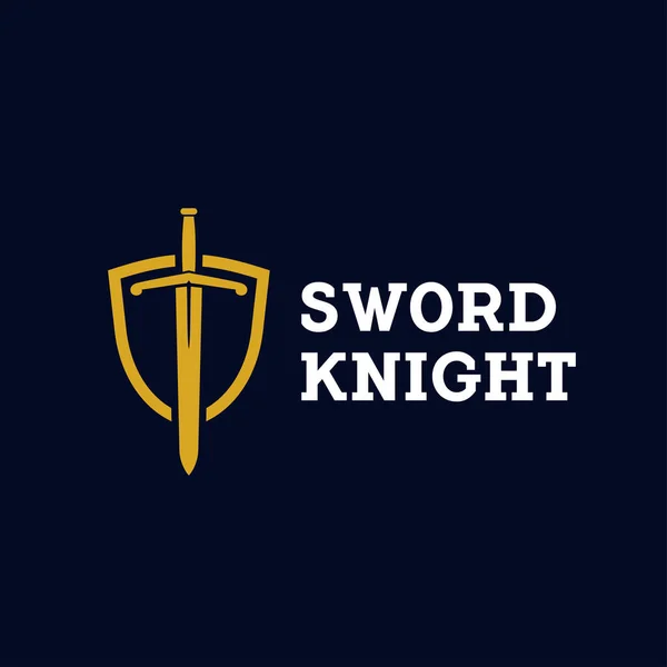 プレミアムエレガントな線形剣とシールドロゴデザインベクトルイラスト 普遍的なブランドテンプレート 紋章騎士剣盾のアイコン — ストックベクタ