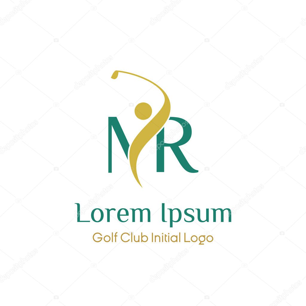initial M R golf with golfer icon vector logo design illustration. letter M R symbol icon