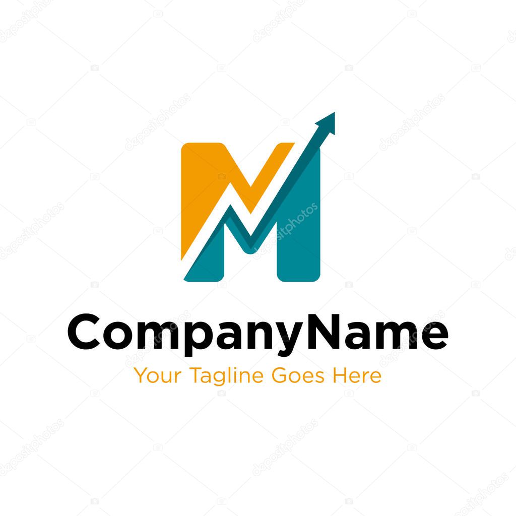 Letter M trade marketing logo design vector. initial M and chart diagram graphic concept. company, corporate, business, finance symbol icon