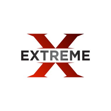 Aşırı vektör logosu tasarımı. X harfi üzerinde ekstrem logoti içerir.. 