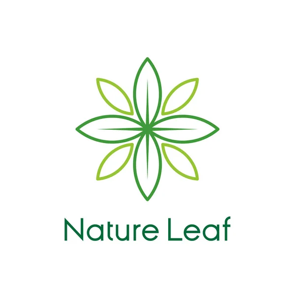 Naturblatt Logo Doppelkreuzblätter Symbol Mit Linienkunst Konzept Design Gartenpark Ikone — Stockvektor
