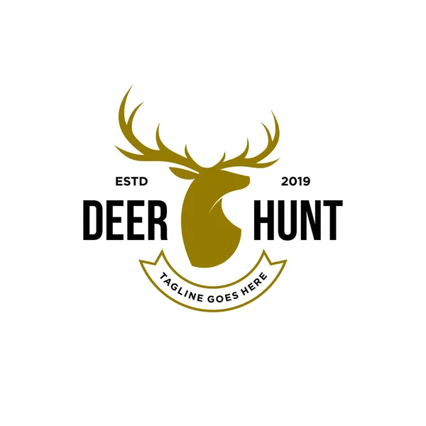 Deer Hunter Logo Badge Emblem Label Design Template Vector Illustration — Stock Vector