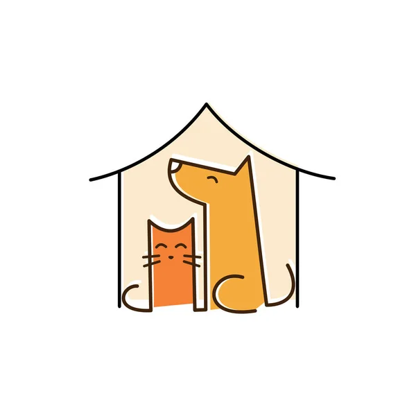 Kedi Köpek Evcil Hayvan Evi Logosu Çizgili Sanat Konsepti Tasarımı — Stok Vektör