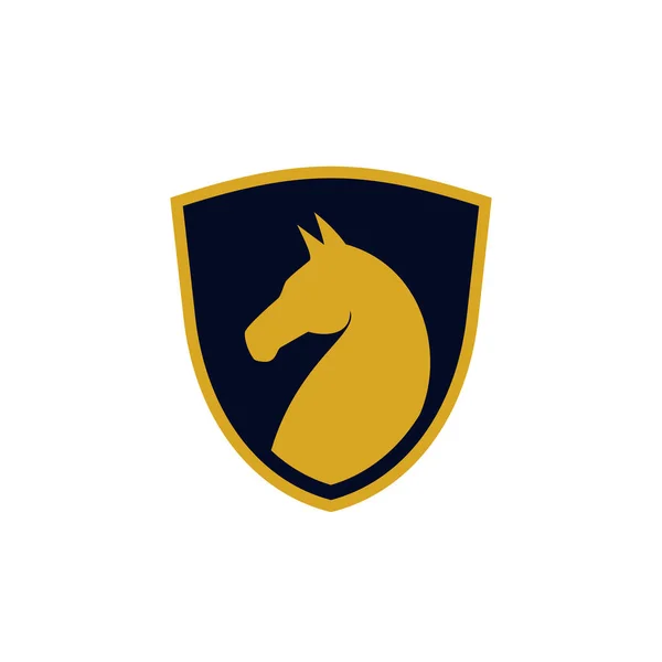 Cavalo Cabeça Escudo Emblema Emblema Etiqueta Logotipo Vetor Design Modelo —  Vetores de Stock