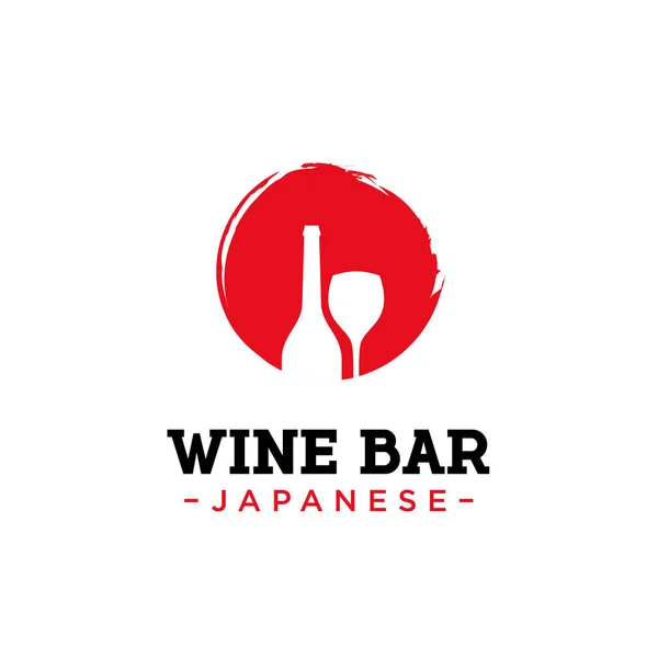 Bar Japonés Botella Vino Diseño Logotipo Vidrio Vino Vector Plantilla — Vector de stock
