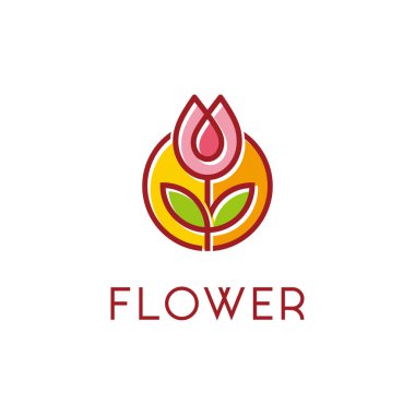 Soyut zarif çiçek logosu tasarım şablonu. Ana hatlı, çizgi sanatı konsepti olan çiçeğin vektör illüstrasyonu. Spa, salon, kozmetik, mücevher, butik, güzellik endüstrisi simgesi
