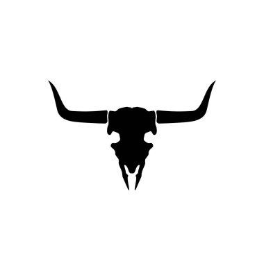 İskelet boğa başı, boğa kafatası logosu tasarım şablonu. Boğa, inek, bufalo ve bizon kafatasının düz vektör çizimi