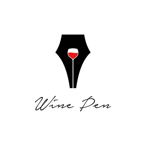 Icono Pluma Diseño Del Logotipo Vidrio Vino Vector Inspiración Icono — Vector de stock