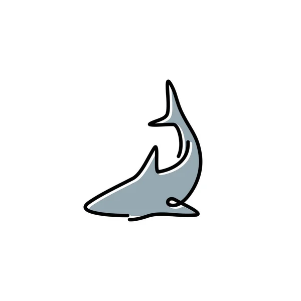 シンプルなミニマリストラインアートモノラインアウトラインシャークロゴデザインベクトルイラスト 動物の野生動物のシンボルアイコン — ストックベクタ