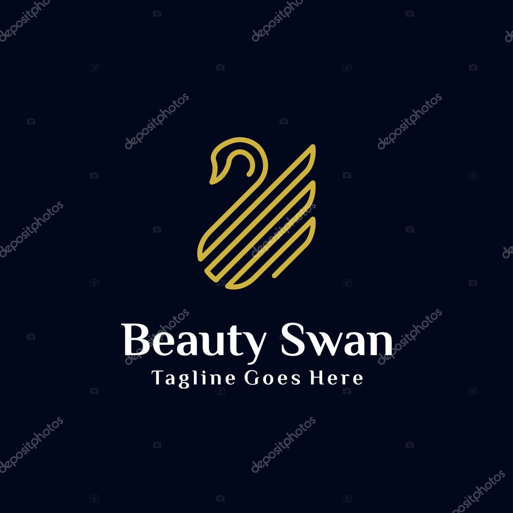 Simple luxury golden Swan logo with line art concept design illustration. can be used for beauty industry, cosmetics, salon, boutique, hotel logo, jewelry icon