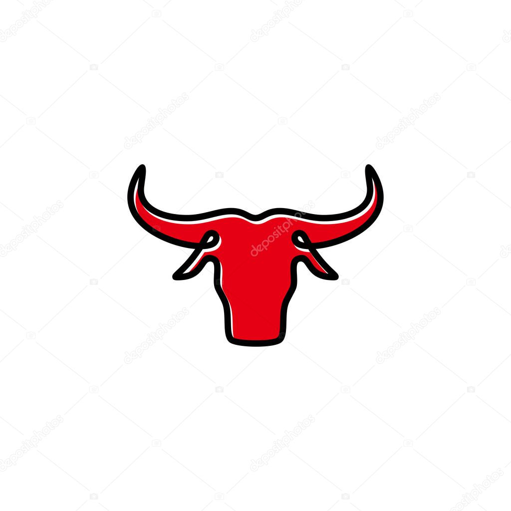 Simple minimalist monoline, outline, line art bull, cow, buffalo logo design vector template illustration. animal wildlife symbol icon