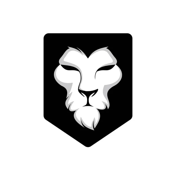 Tête Lion Élégante Visage Lion Sur Conception Logo Bouclier Faune — Image vectorielle