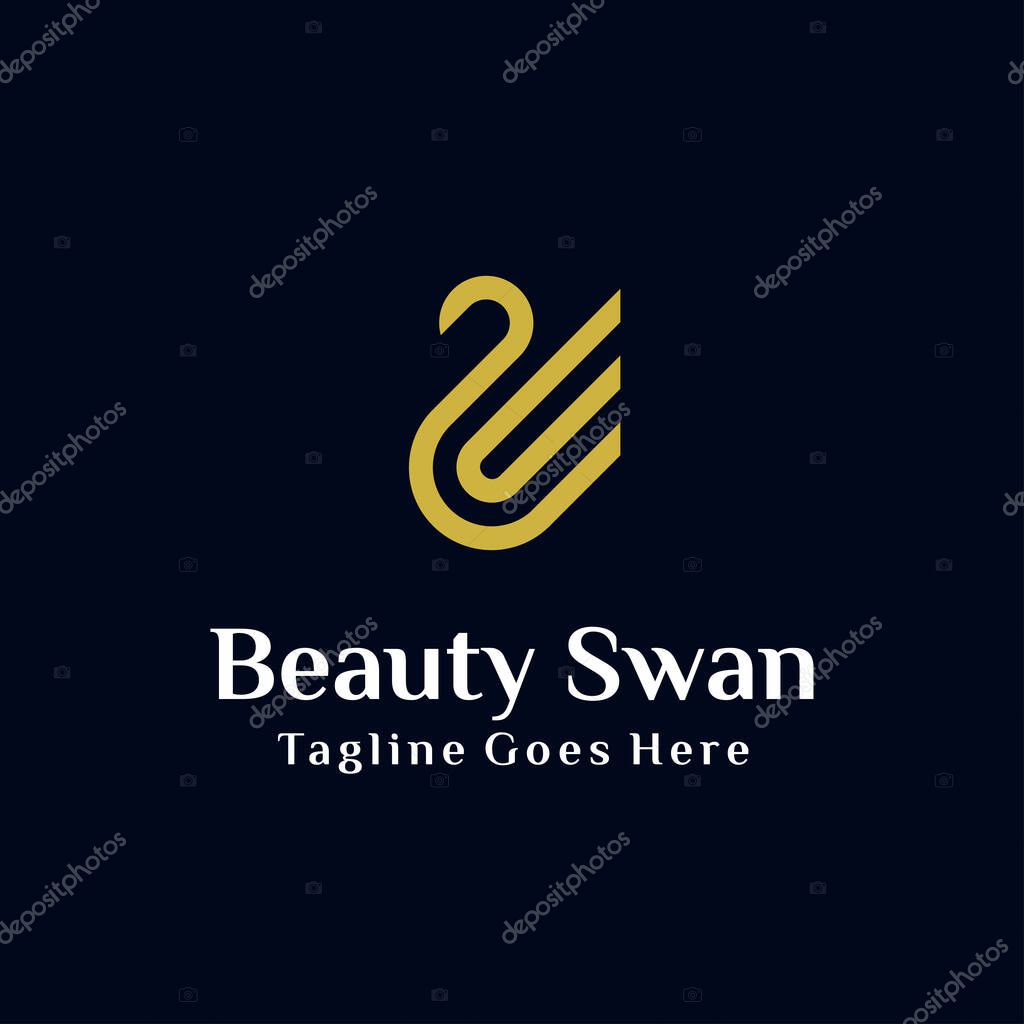 Simple luxury golden Swan logo with line art concept design illustration. can be used for beauty industry, cosmetics, salon, boutique, hotel logo, jewelry icon