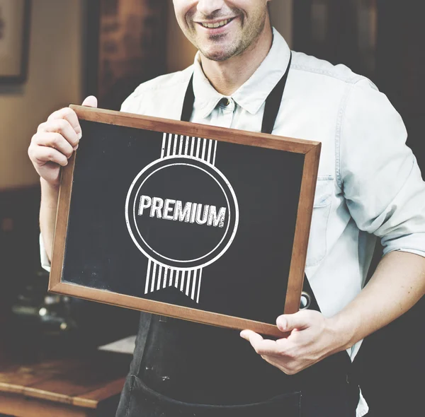 Homem segurando placa com texto — Fotografia de Stock