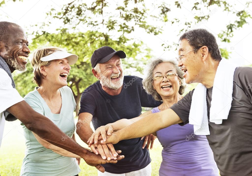 Sporty senior friends at park