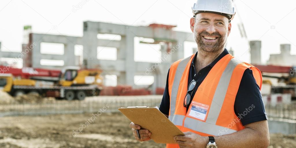 Construction Worker witht architecture Plan