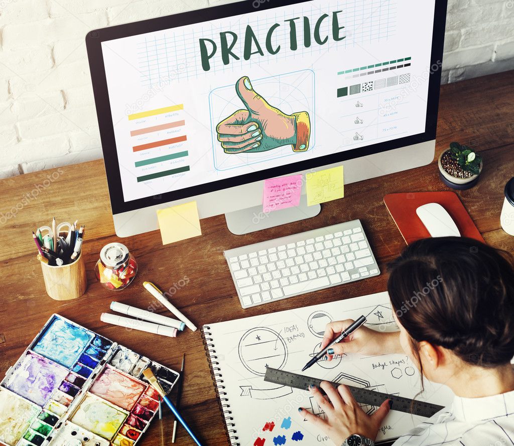 Young woman working in design studio Practice Concept