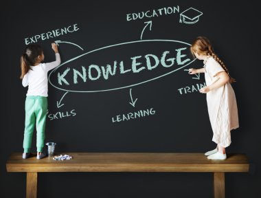 Yazı tahtası üzerinde çizim kızlar