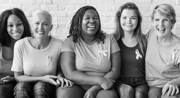 Diversity women with pink ribbons — Stock Photo, Image