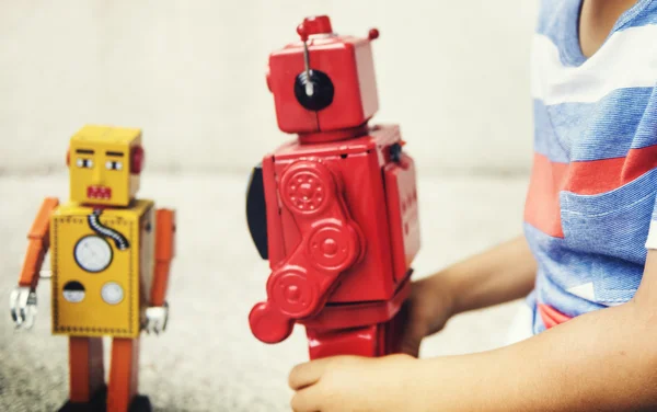 Boy Playing with Robot — Stock Photo, Image