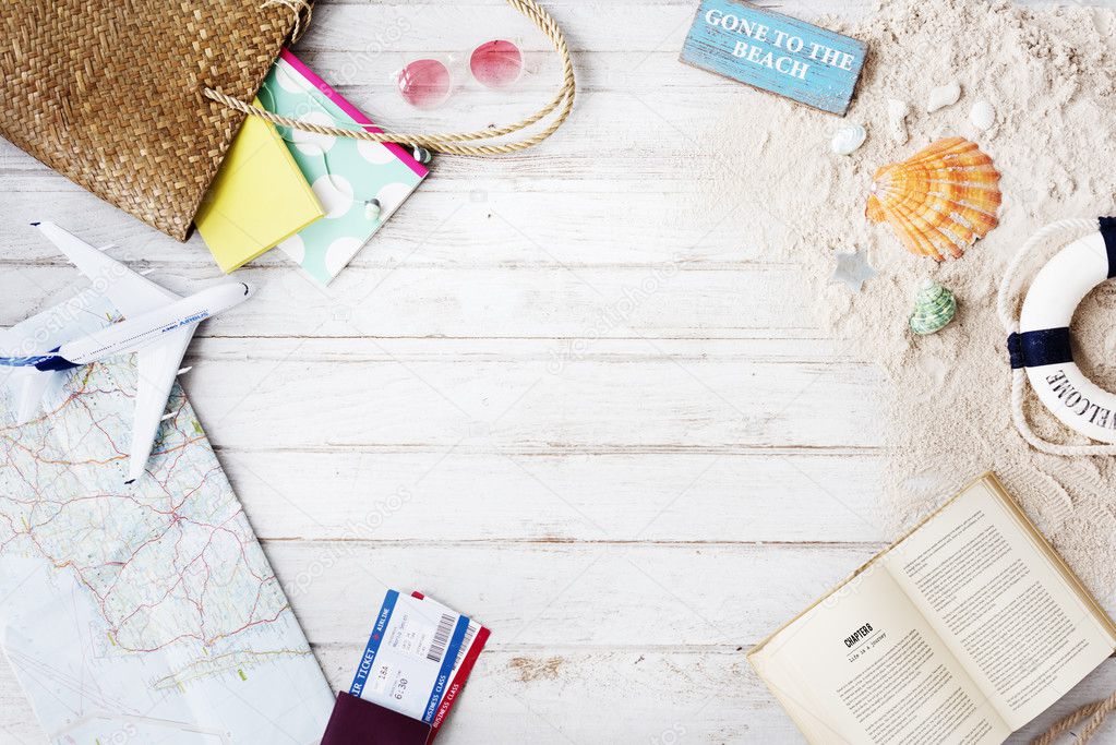 Travel objects on table