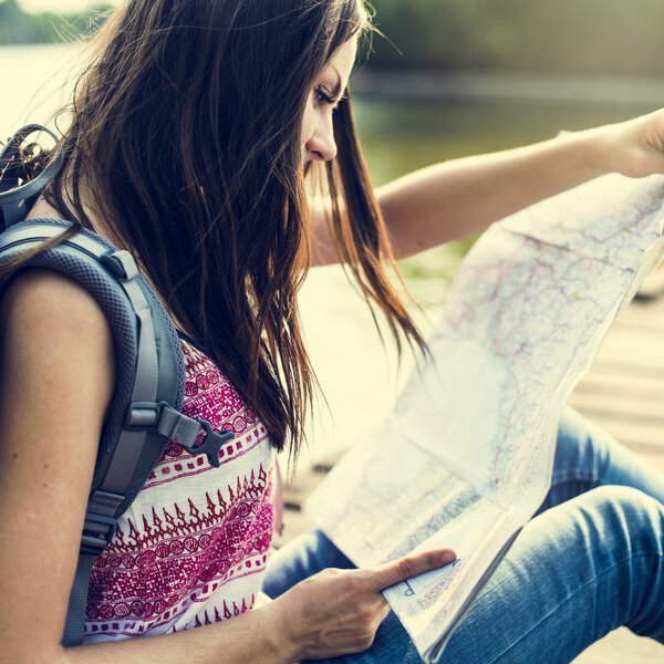 backpacker Girl with Map