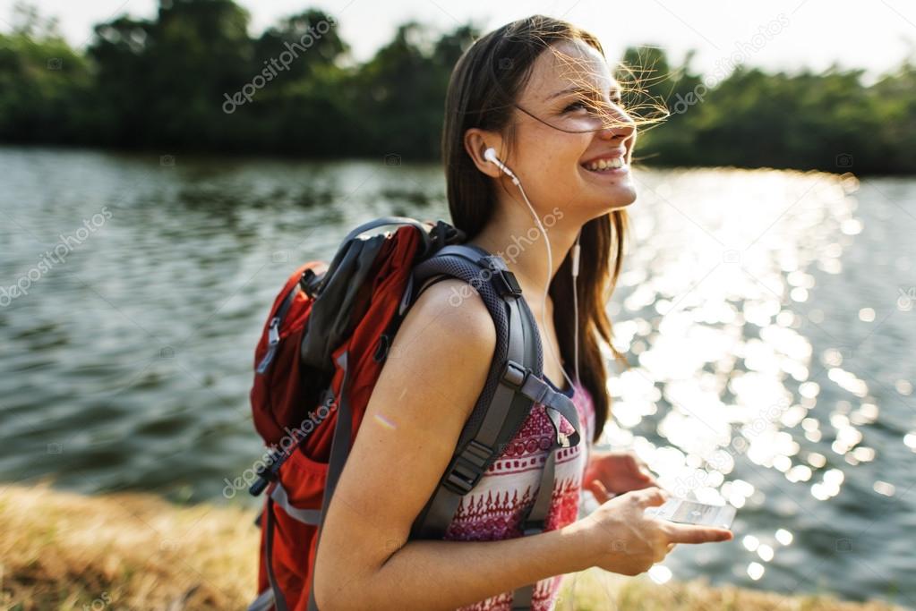 young girl with backpack