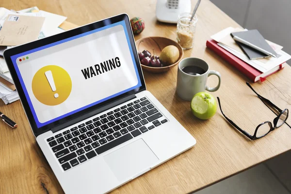 Opened laptop on workplace table — Stock Photo, Image