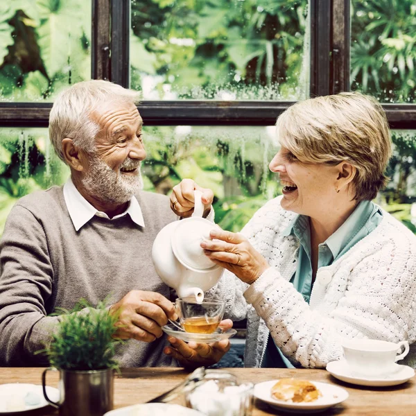 Älteres Ehepaar trinkt Tee — Stockfoto