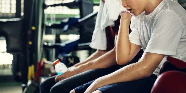 Boy and Trainer talking after boxing — Stock Photo, Image