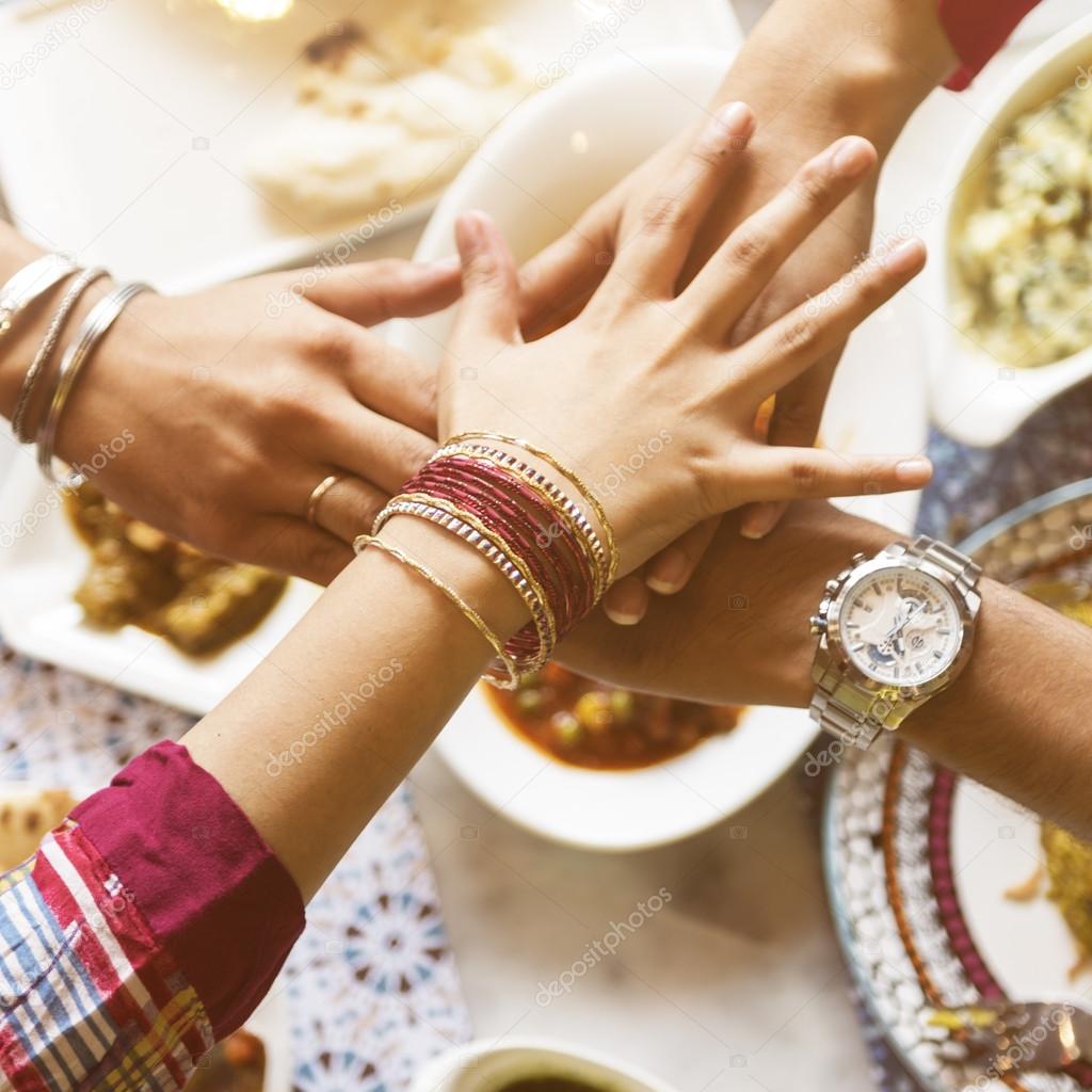 Indian friends in restaurant