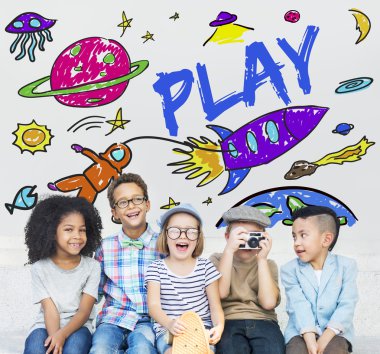 Cheerful Kids have fun together clipart