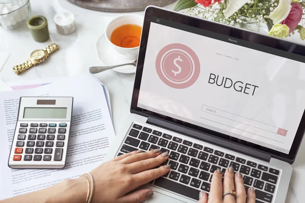 Vrouw werkt met laptop — Stockfoto