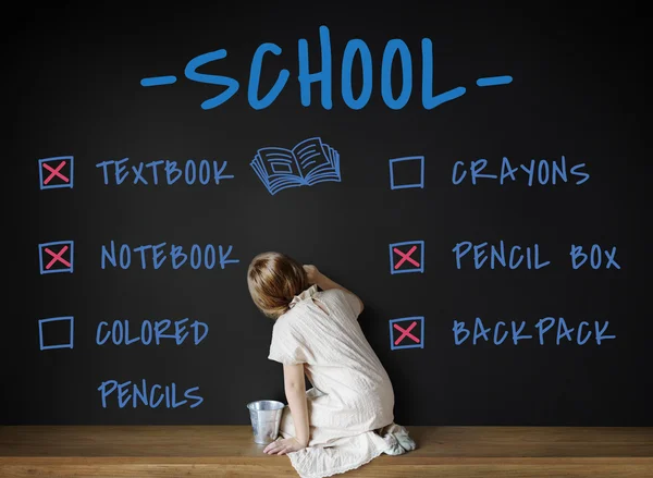 Girl drawing on Blackboard — Stock Photo, Image