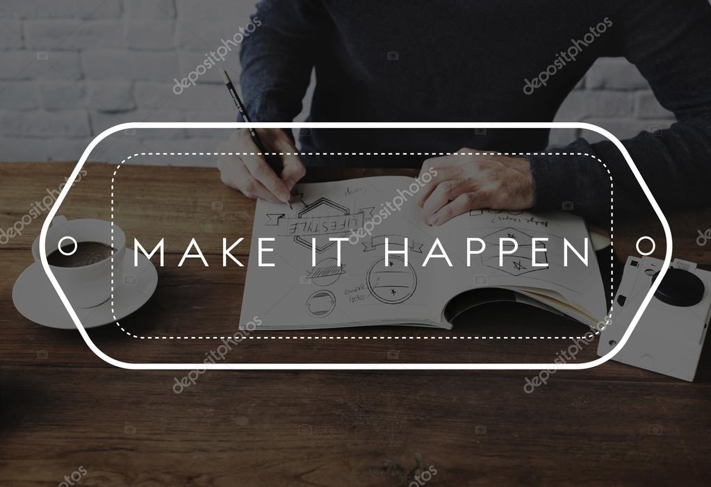 Man working in design studio, Make it Happen Concept
